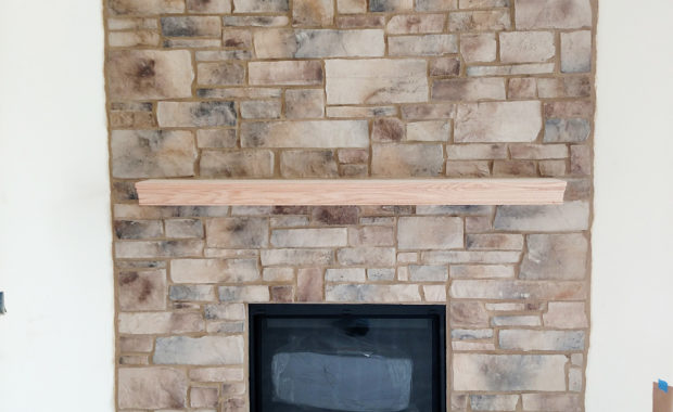 gas fireplace with stone
