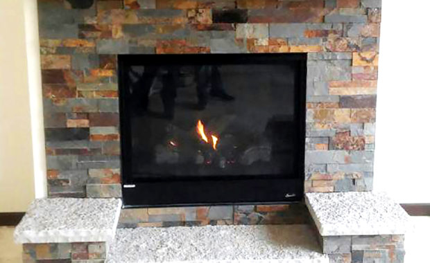 gas fireplace with stone